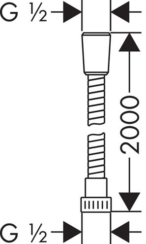 HANSGROHE METAFLEX sprchová hadica 2000 mm, s ochranou proti zlomeniu, plast, chróm 28264000 Technický nákres