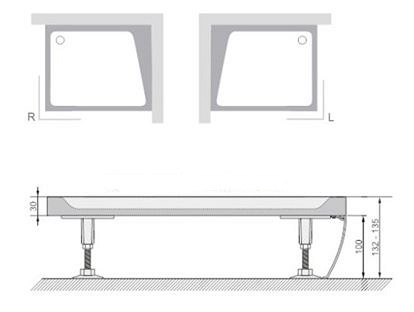 CONCEPT 100 panel k sprchovej vaničke obdĺžnik 1000x800mm, pravý, biela XA83AP0101005 Technický nákres