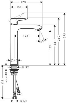 HANSGROHE METRIS umývadlová stojanková batéria, EcoSmart, chróm 31185000 Technický nákres