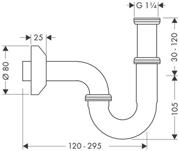 HANSGROHE dizajnový sifón k umývadlu DN32, s prevlečnou maticou 5/4, chróm 53010000 Technický nákres