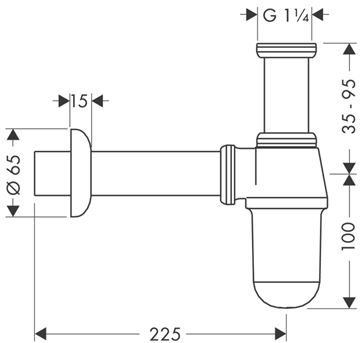 HANSGROHE dizajnový sifón k umývadlu DN32, s prevlečnou maticou 5/4, chróm 52053000 Technický nákres