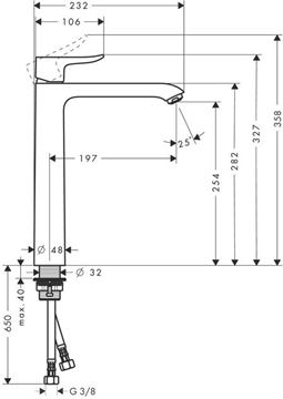 HANSGROHE METRIS umývadlová stojanková batéria, EcoSmart, chróm 31184000 Technický nákres