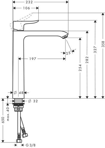 HANSGROHE METRIS umývadlová stojanková batéria, EcoSmart, chróm 31184000 Technický nákres