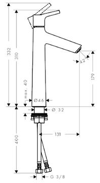HANSGROHE TALIS S umývadlová stojanková batéria, EcoSmart, chróm 72032000 Technický nákres