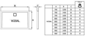 RONAL LIVADA W20AL sprchová vanička 70x120 cm, liaty mramor, bez nožičiek W20AL 070 120 04 Technický nákres