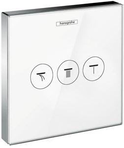 HANSGROHE SHOWER SELECT GLASS podomietkový prepínací ventil, pre 3 spotrebiče, biela/chróm