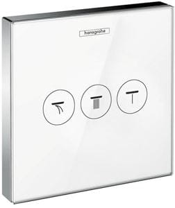 HANSGROHE SHOWER SELECT GLASS podomietkový prepínací ventil, pre 3 spotrebiče, biela/chróm