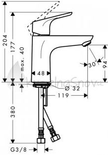 HANSGROHE FOCUS umývadlová stojanková batéria, CoolStart, EcoSmart, EcoSmart, chróm 31509000 Technický nákres