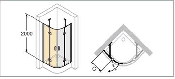 CONCEPT 400 sprchový kút 100x100 cm, R500, krídlové dvere, strieborná pololesklá/sklo číre CA0703.069.322 Technický nákres