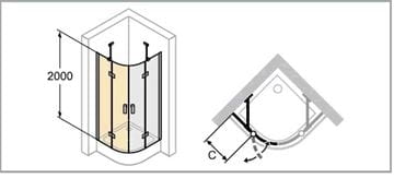 CONCEPT 400 sprchový kút 90x90 cm, R500, krídlové dvere, matná čierna / sklo číre CA0702.123.322 Technický nákres