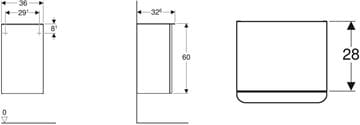 GEBERIT SMYLE SQUARE nízka skrinka 36x32, 6x60 cm, 1 dvierka, pánty vpravo, lesklá biela 500.359.00.1 Technický nákres
