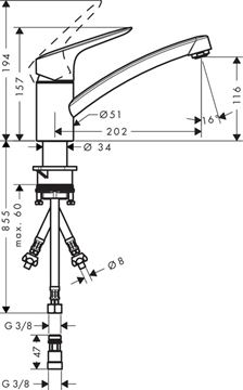 HANSGROHE LOGIS M31 drezová batéria, chróm 71830000 Technický nákres