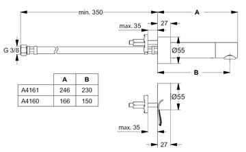 IDEAL STANDARD CERAPLUS umývadlová senzorová batéria, napájanie zo siete, chróm A4161AA Technický nákres