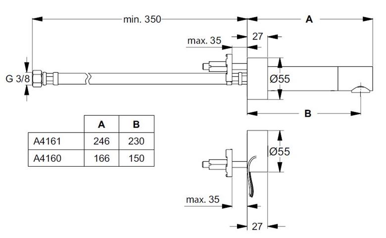 IDEAL STANDARD CERAPLUS umývadlová senzorová batéria, napájanie zo siete, chróm A4161AA Technický nákres