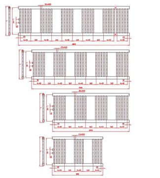 EASY KD kúpeľňový radiátor 1200/450, stredové pripojenie, biela EA 450/1200S Technický nákres