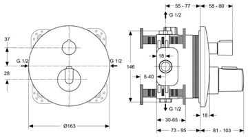IDEAL STANDARD CERATHERM 100 sprchová podomietková termostatická batéria, chróm A4659AA Technický nákres