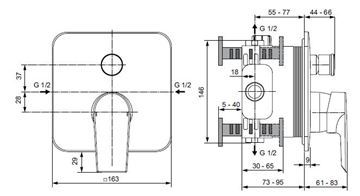 IDEAL STANDARD TESI vaňová podomietková batéria, s prepínačom, chróm A6586AA Technický nákres