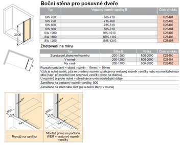 HÜPPE CLASSICS 2 EASY ENTRY SW 800 bočná stena 80x200 cm, pololesklá strieborná/číre sklo C25403.069.322 Technický nákres