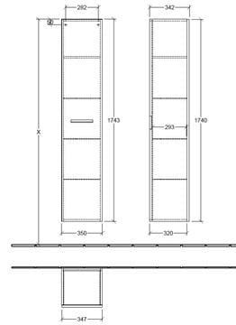 VILLEROY & BOCH VERITY DESIGN 2.0 vysoká skrinka 35x34, 2x174,3 cm, 1 dvierka, pánty vľavo, Oak Kansas B07900RH Technický nákres