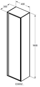 IDEAL STANDARD CONNECT AIR vysoká skrinka 40x30x160 cm, 1 dvierka, svetlá hnedá/svetlá pínia E0832UK Technický nákres