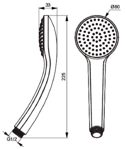 IDEAL STANDARD IDEALRAIN S1 ručná sprcha pr. 80 mm, chróm B9400AA Technický nákres