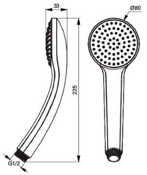 IDEAL STANDARD IDEALRAIN S1 ručná sprcha pr. 80 mm, chróm B9400AA Technický nákres