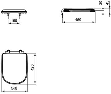 IDEAL STANDARD CALLA WC sedadlo T627801 Technický nákres