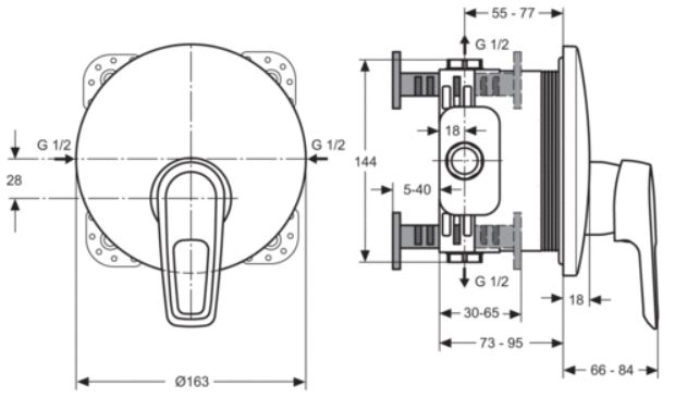 IDEAL STANDARD CERAMIX BLUE sprchová podomietková batéria, chróm A5666AA Technický nákres