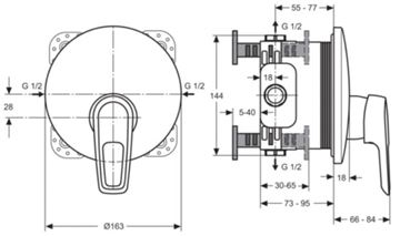 IDEAL STANDARD CERAMIX BLUE sprchová podomietková batéria, chróm A5666AA Technický nákres