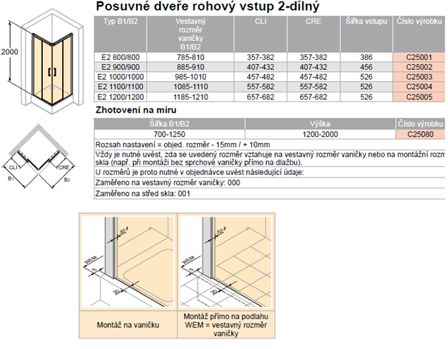 HÜPPE CLASSICS 2 EASY ENTRY sprchový kút 90x90 cm, rohový vstup, posuvné dvere, pololesklá strieborná/číre sklo C25002.069.322 Technický nákres