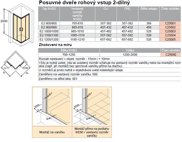HÜPPE CLASSICS 2 EASY ENTRY sprchový kút 90x90 cm, rohový vstup, posuvné dvere, pololesklá strieborná/číre sklo C25002.069.322 Technický nákres