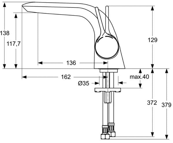 IDEAL STANDARD MELANGE umývadlová stojanková batéria, chróm A4287AA Technický nákres