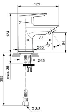 IDEAL STANDARD TESI PICCOLO umývadlová stojanková batéria, chróm A6568AA Technický nákres