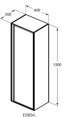 IDEAL STANDARD CONNECT AIR nízka skrinka 40x30x120 cm, 1 dvierka, matná biela/lesklá biela E0834B2 Technický nákres