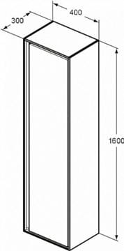 IDEAL STANDARD CONNECT AIR vysoká skrinka 40x30x160 cm, 1 dvierka, matná biela/svetlá šedá E0832EQ Technický nákres