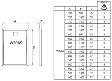 RONAL LIVADA W20AS sprchová vanička 70x140 cm, liaty mramor, bez nožičiek W20AS 070 140 04 Technický nákres