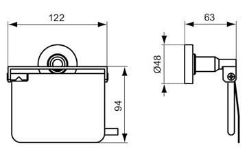 IDEAL STANDARD IOM držiak toaletného papiera s krytom, nástenný, chróm A9127AA Technický nákres