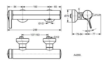 IDEAL STANDARD MELANGE sprchová nástenná batéria, chróm A4269AA Technický nákres