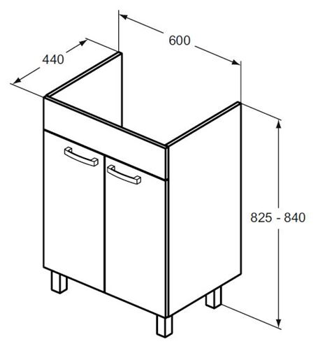 IDEAL STANDARD TEMPO skrinka pod umývadlo 60x44x84 cm, 2 dvierka, lesklá biela E3239WG Technický nákres