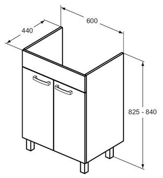 IDEAL STANDARD TEMPO skrinka pod umývadlo 60x44x84 cm, 2 dvierka, lesklá biela E3239WG Technický nákres