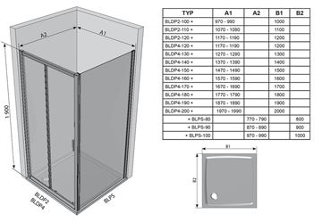 RAVAK BLIX BLDP4 140 sprchové dvere 140x190 cm, posuvné, biela/sklo Grape 0YVM0100ZG Technický nákres