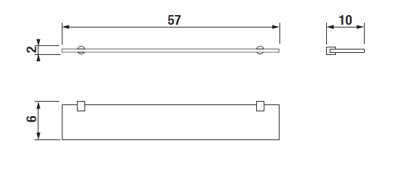 JIKA BASIC polica 570 mm, nástenná, sklo, chróm H3853A20040001 Technický nákres