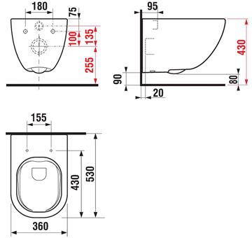 JIKA MIO závesné WC, Rimless splachovanie H8207140000001 Technický nákres