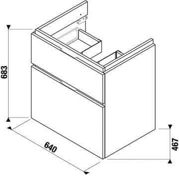 JIKA CUBITO PURE skrinka pod umývadlo 64x46,7x68,3 cm, 2 zásuvky, Push-open, lesklá biela H40J4244025001 Technický nákres