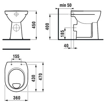 JIKA LYRA PLUS stacionárne WC, zadný odpad H8253860000001 Technický nákres