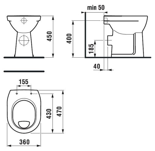 JIKA LYRA PLUS stacionárne WC, zadný odpad H8253860000001 Technický nákres