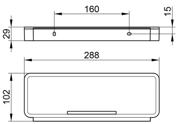 KEUCO PLAN polica 288 mm, so stierkou, nástenná, chróm/čiernošedá 14959010037 Technický nákres