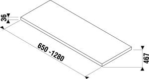 JIKA CUBITO-N umývadlová doska 1200x467x36mm bez otvoru, bez podpier, biela H46J4200105001 Technický nákres
