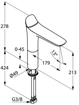 KLUDI AMBA umývadlová stojanková batéria, chróm 532960575 Technický nákres