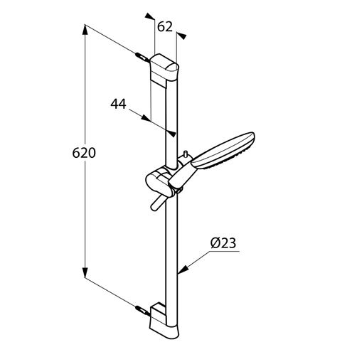 KLUDI FRESHLINE 3S sprchová súprava 3-dielna, ručná sprcha pr. 140 mm, 3 prúdy, tyč, hadica, chróm 6793005-00 Technický nákres